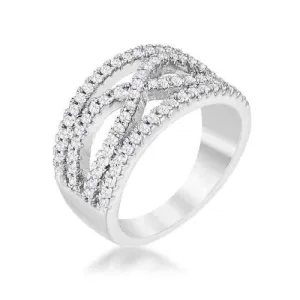 .4Ct Rhodium Plated Classic Twist Wide CZ Ring