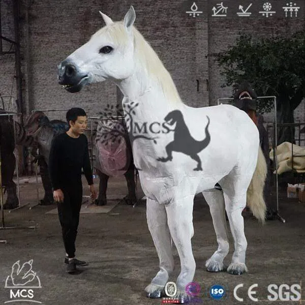 8 Feet Lifelike Two Person White Horse Costume|MCSDINO