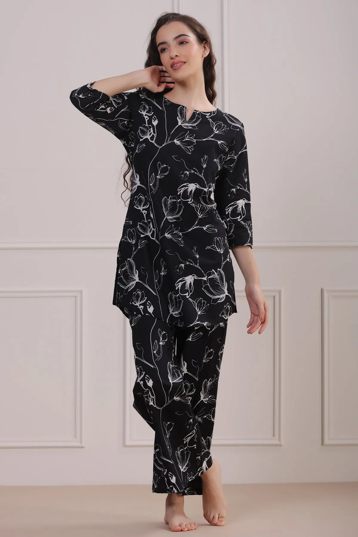 Abstract Floral on Black Palazzo Loungewear Set