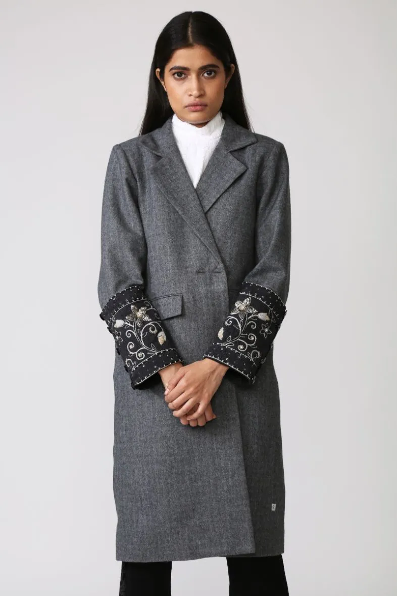 AZAR Grey Hand-Embroidered Coat