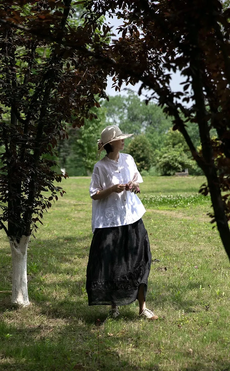 Black Linen Midi Skirt