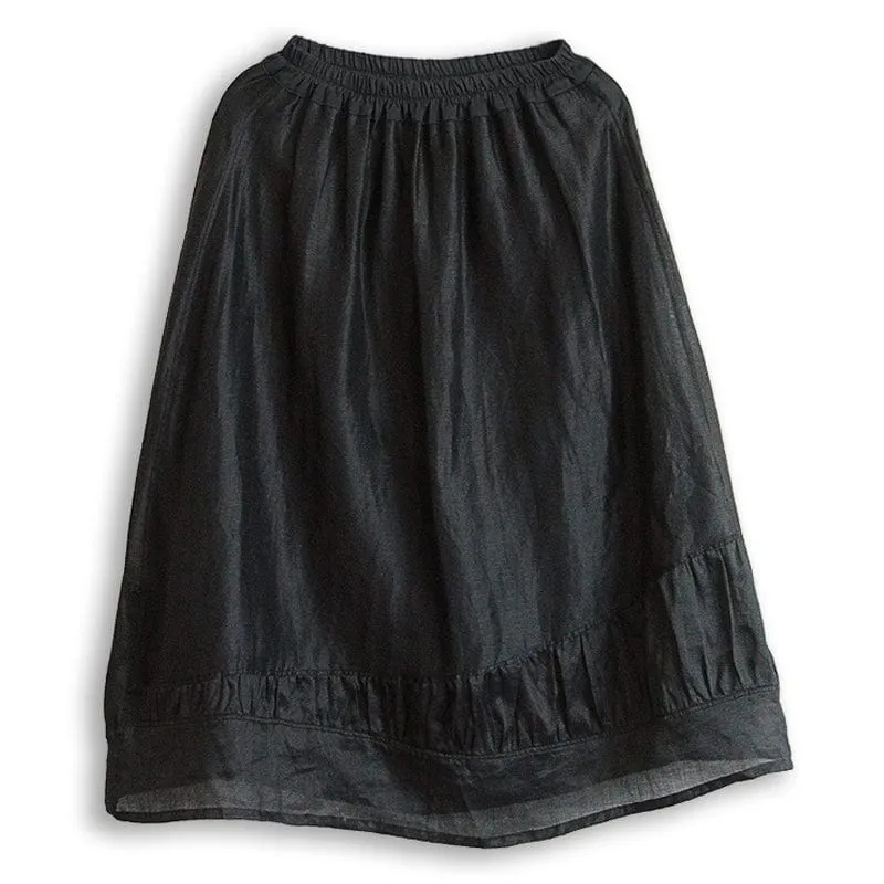 Black Linen Midi Skirt