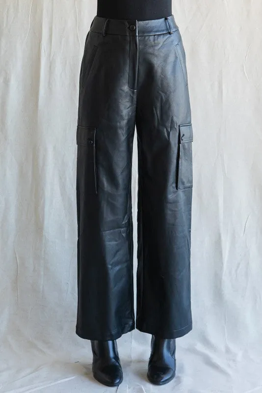 Cargo Faux Leather Wide leg Pants