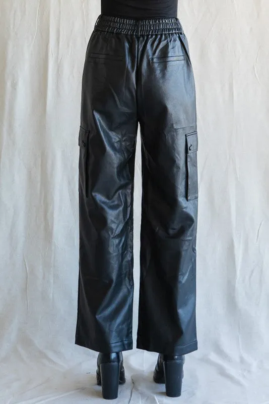 Cargo Faux Leather Wide leg Pants