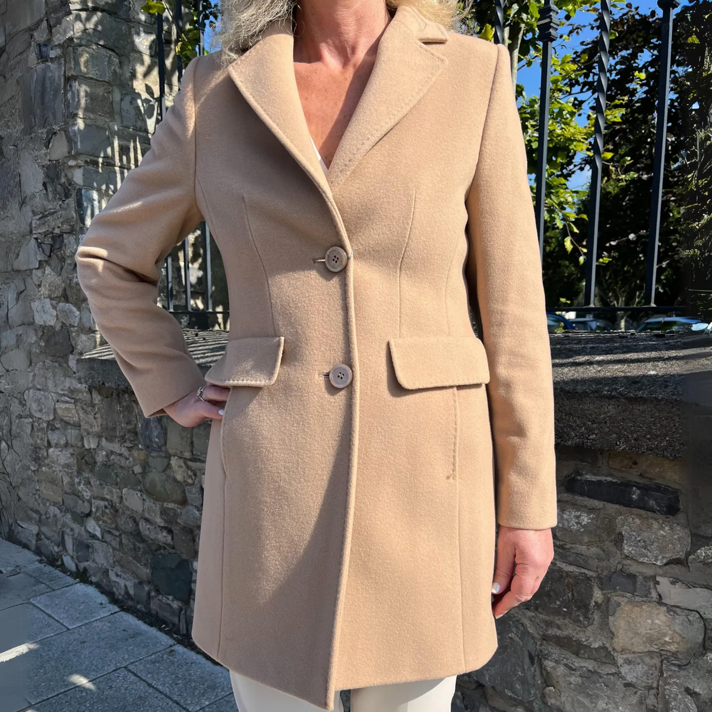 Christina Felix Classic 3/4 Length Wool & Cashmere Blend Coat | Camel