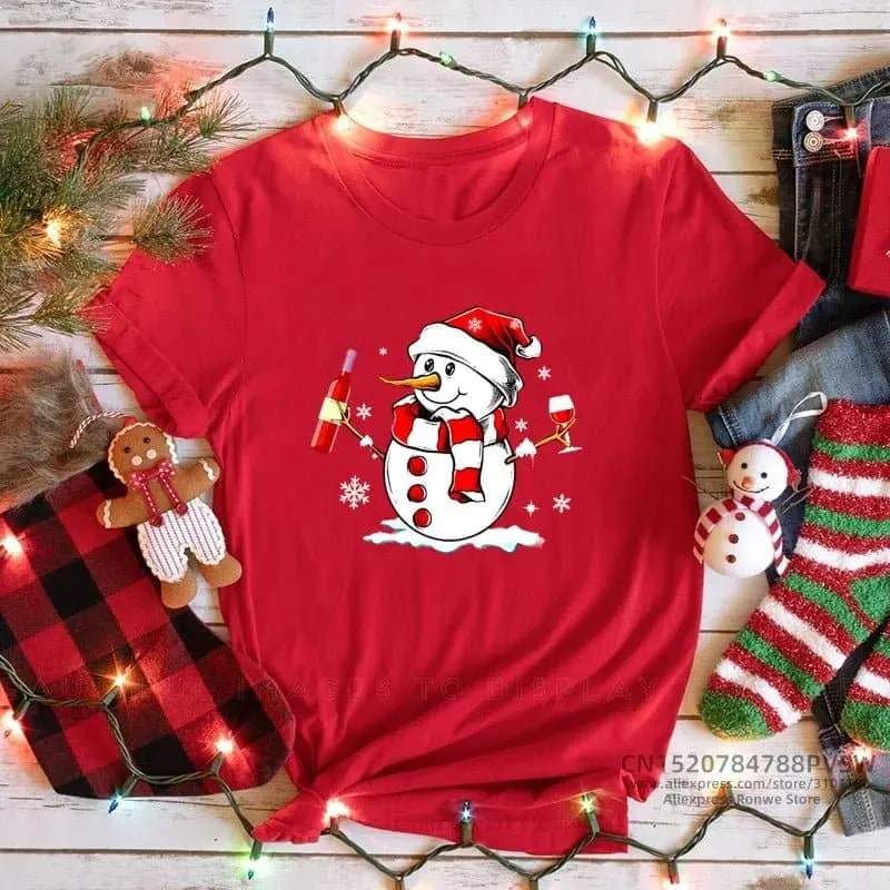 Christmas Red Print T-shirts