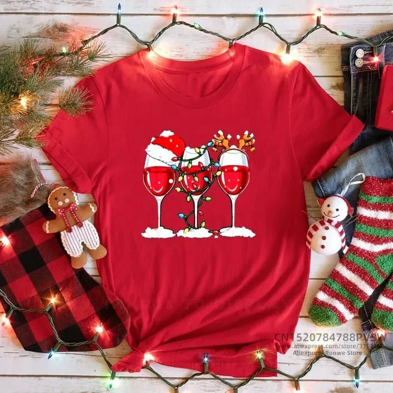 Christmas Red Print T-shirts