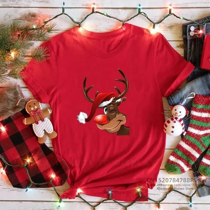 Christmas Red Print T-shirts