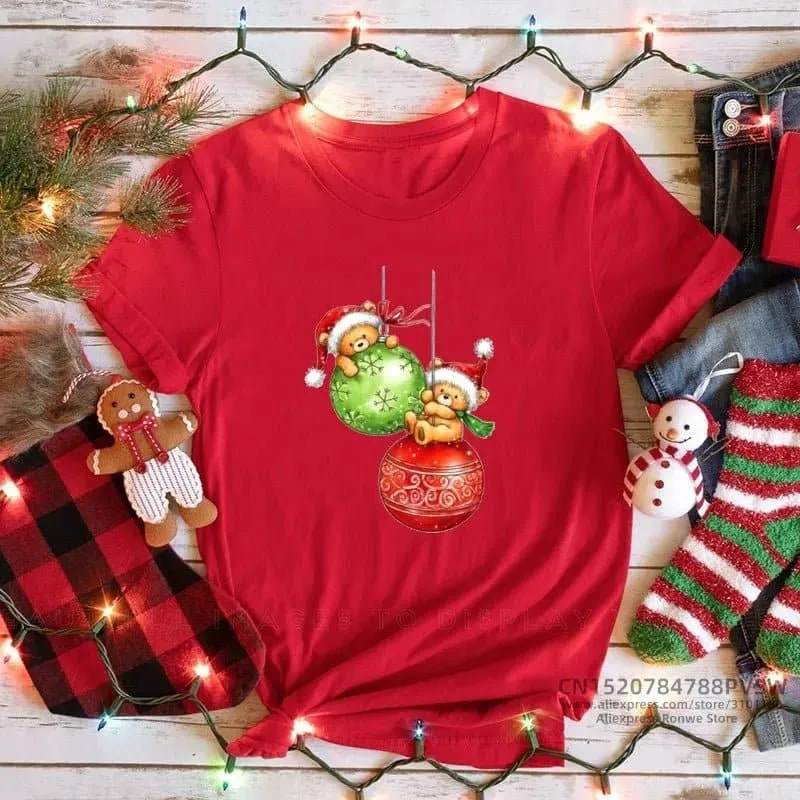 Christmas Red Print T-shirts