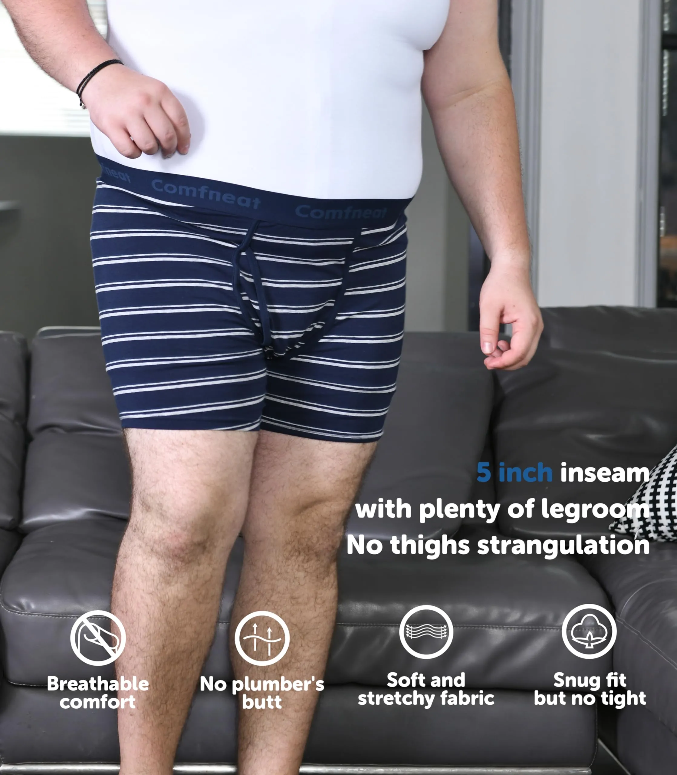 Comfneat Men's 5-Pack Big & Tall 3XL-7XL Boxer Briefs Cotton Spandex Underwear Underpants with Fly