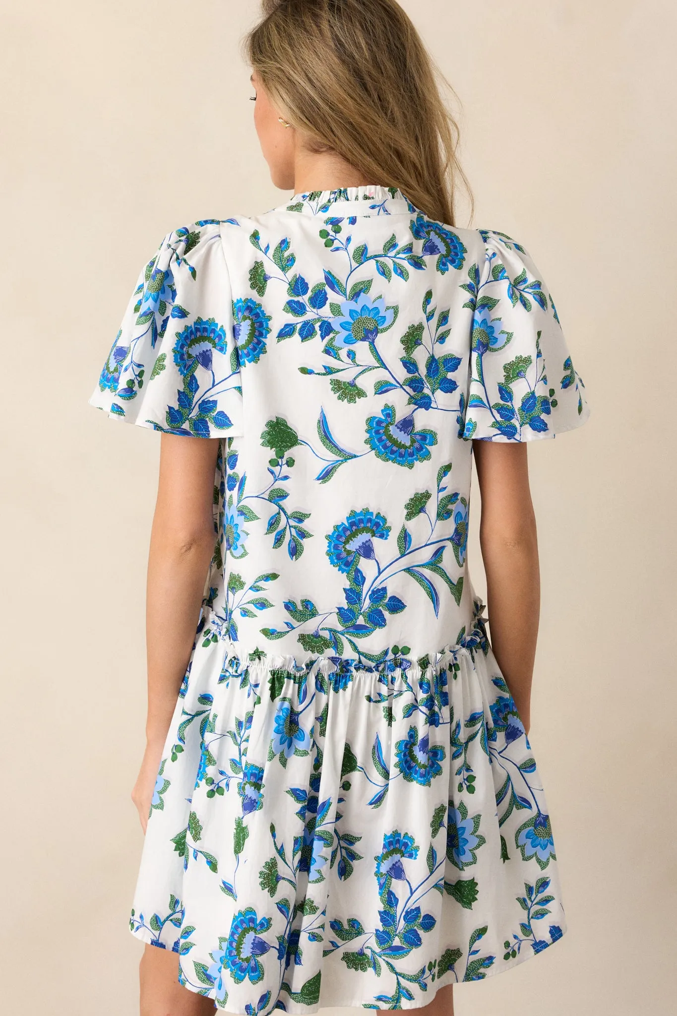 Crystal Waters 100% Cotton Blue Floral Mini Dress