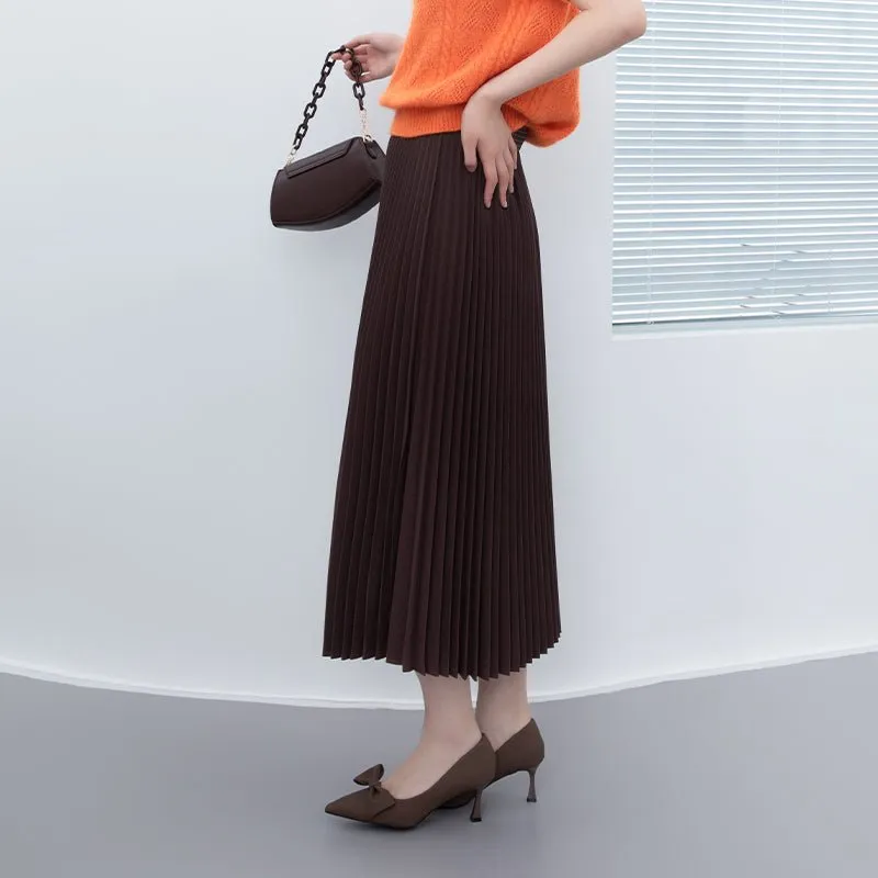 Dark Brown High Waist Pleated Skirts