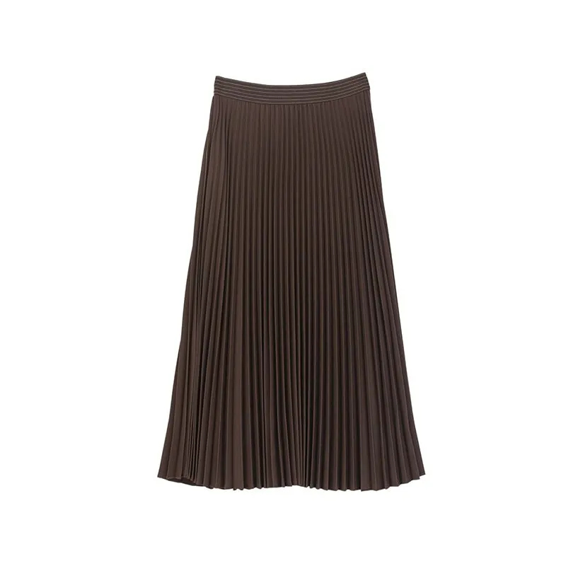 Dark Brown High Waist Pleated Skirts