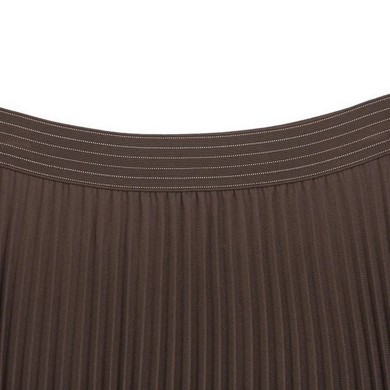 Dark Brown High Waist Pleated Skirts