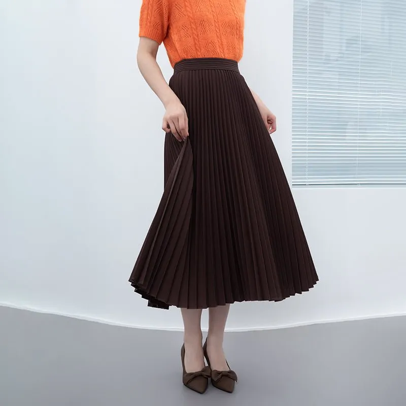 Dark Brown High Waist Pleated Skirts