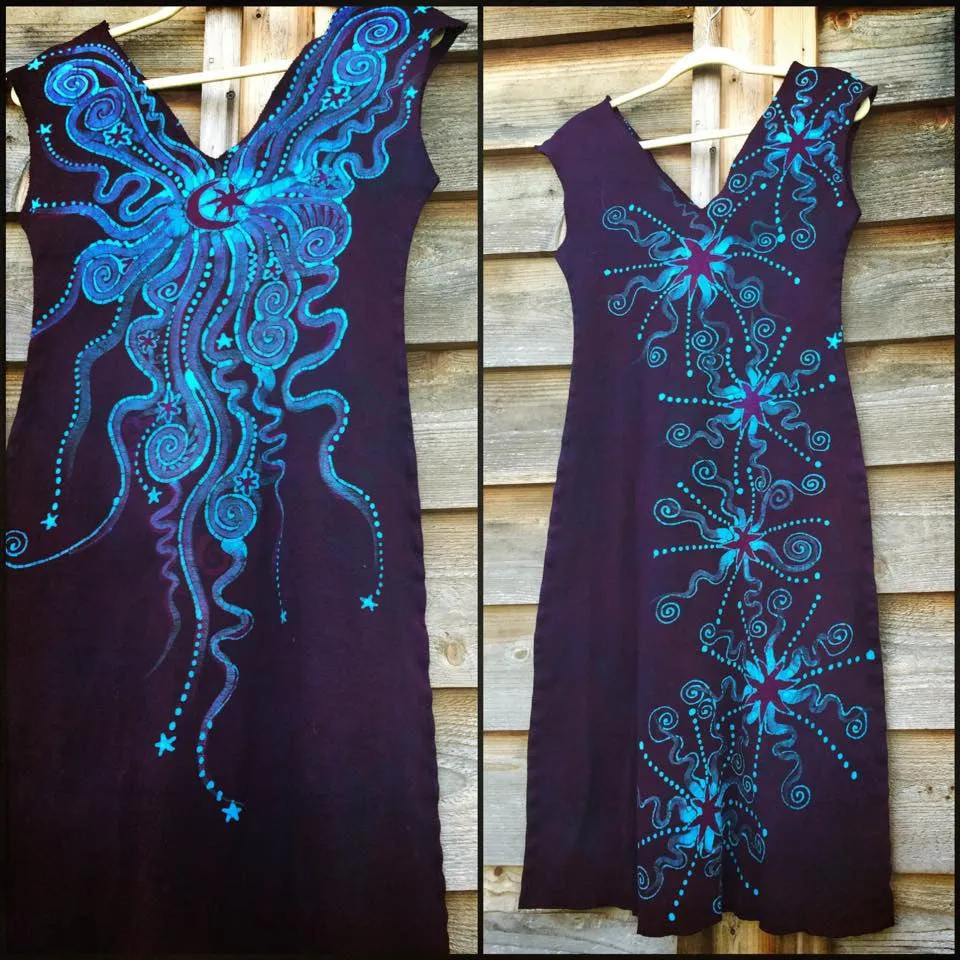 Deep Blue and Purple Organic Cotton Batik Dress