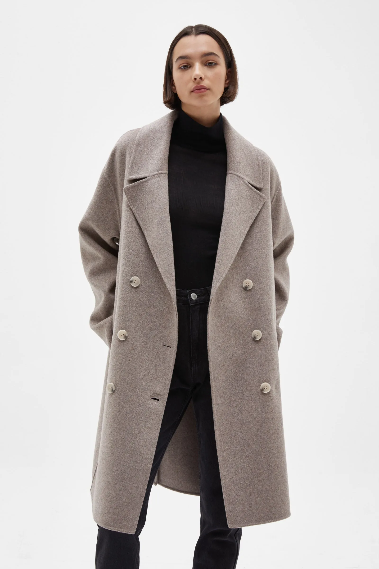 Double Breasted Wool Coat - Mink