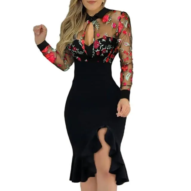 DressBetty - New Floral Ruffles Lace Long Sleeve Dresses