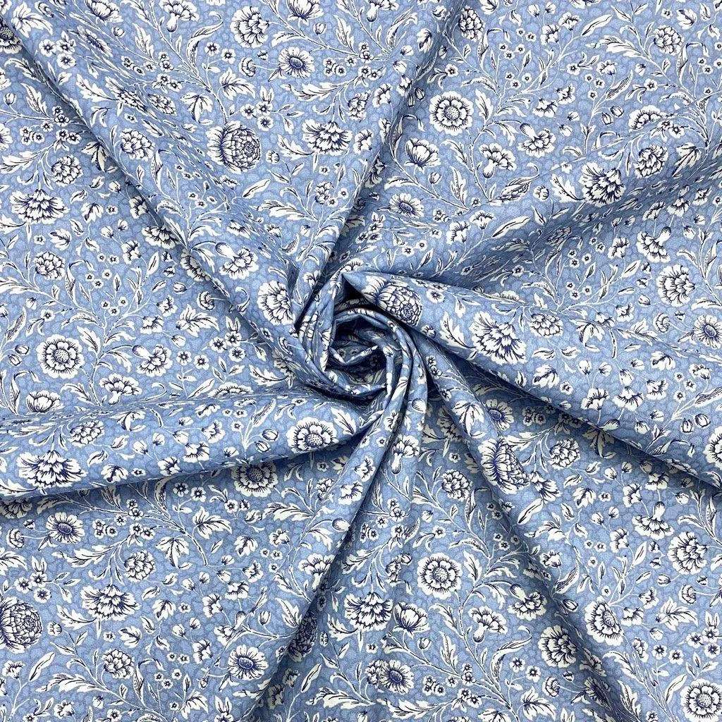 Elegant Floral Rose & Hubble Cotton Poplin Fabric