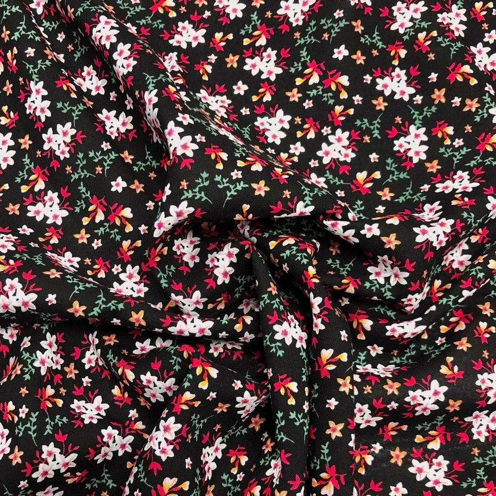 Elegant Floral Viscose Challis Fabric