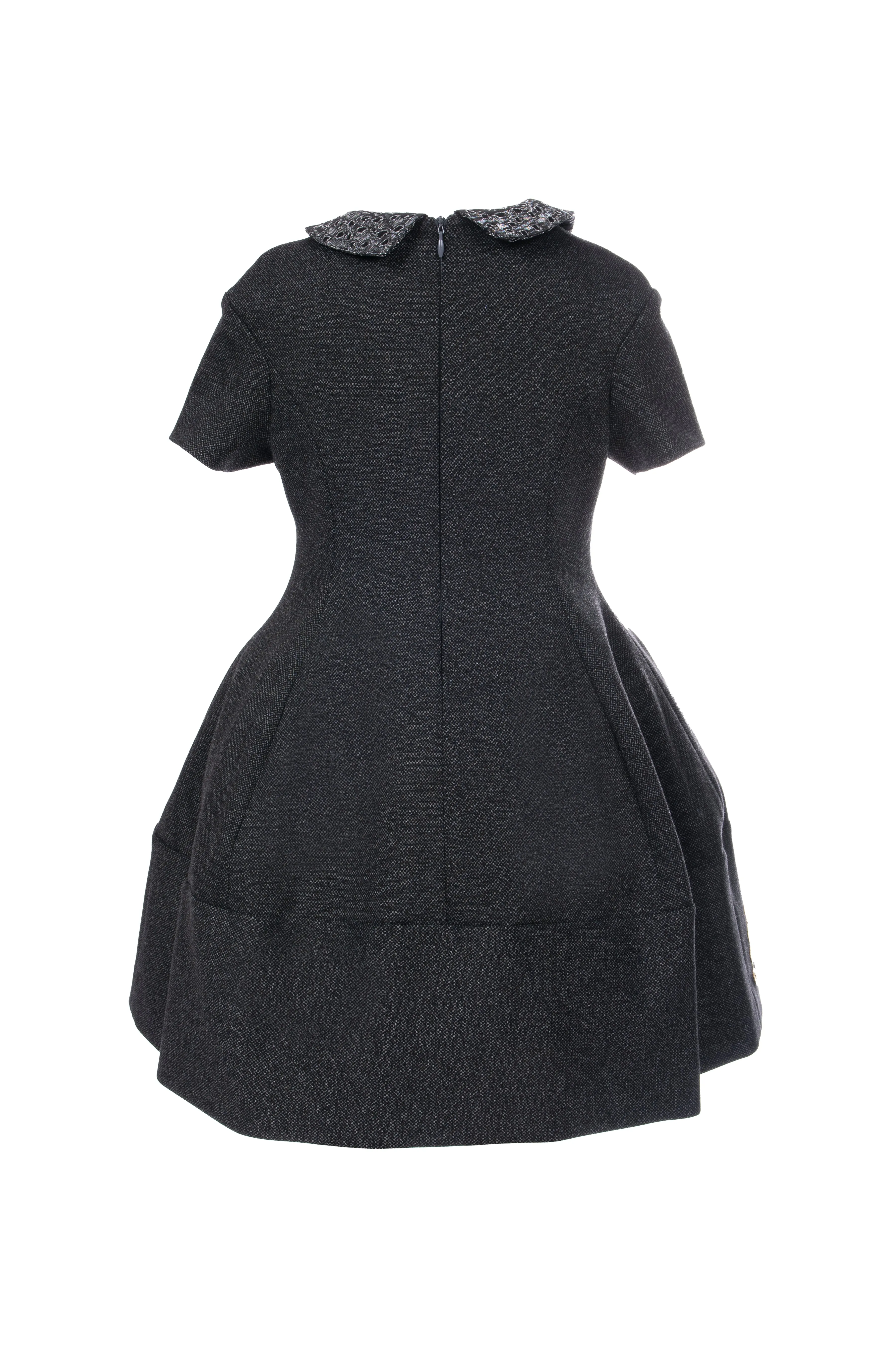 Grey Tweed Elegant Collar Detailed Logo Bottom Dress