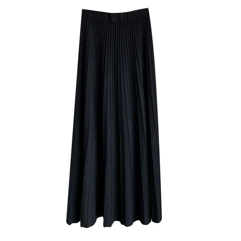 High Waist Winter  Women Skirt Folds Loose A-Line Elegant Mid-Calf Long Skirts For Women