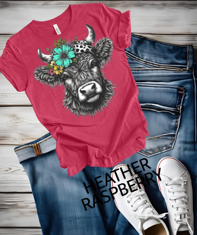 Highlander with teal flower Graphic Tee