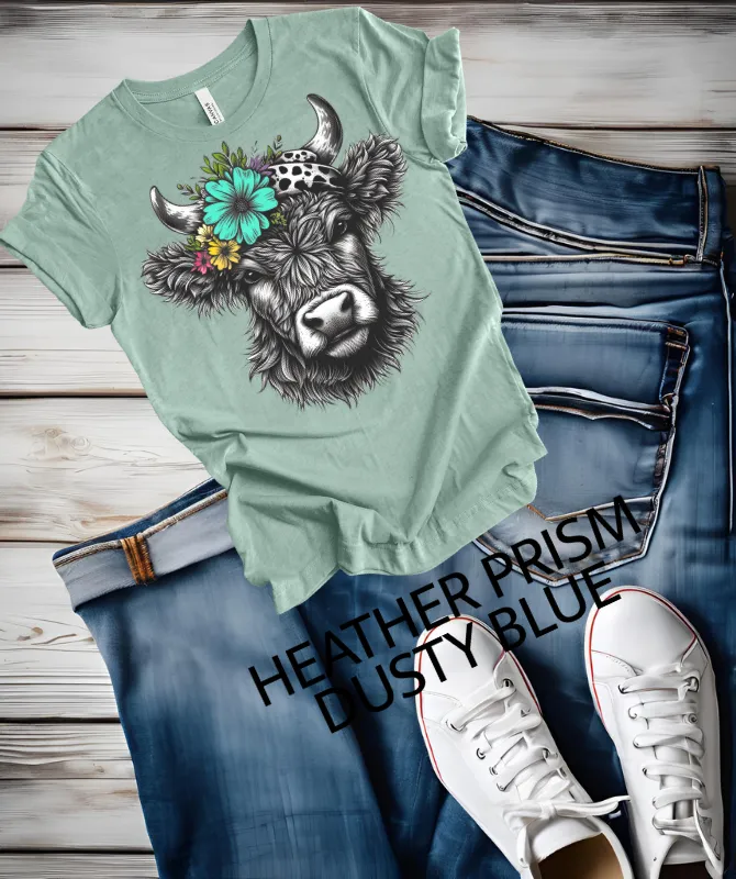 Highlander with teal flower Graphic Tee