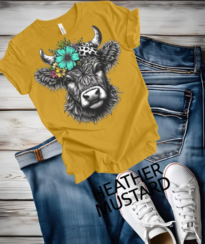 Highlander with teal flower Graphic Tee