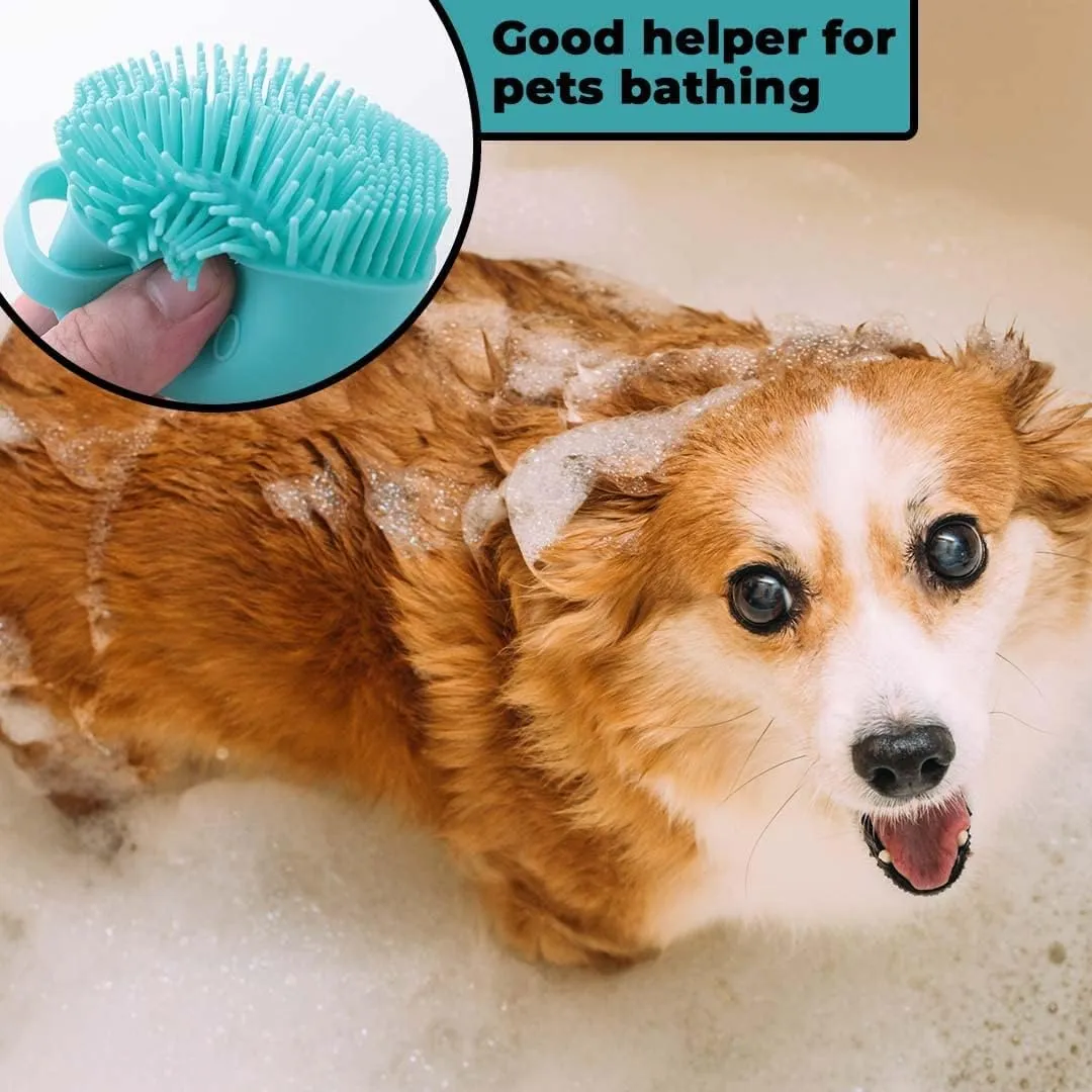 Homestic Pack of 6 Dog Brush With Shampoo Container|Cat & Dog Bath Brush For Bathing|Exfoliating|Scrubbing|Massaging & Relaxing|Soft Silicone|Suitable For All Pets|PT230B|Blue