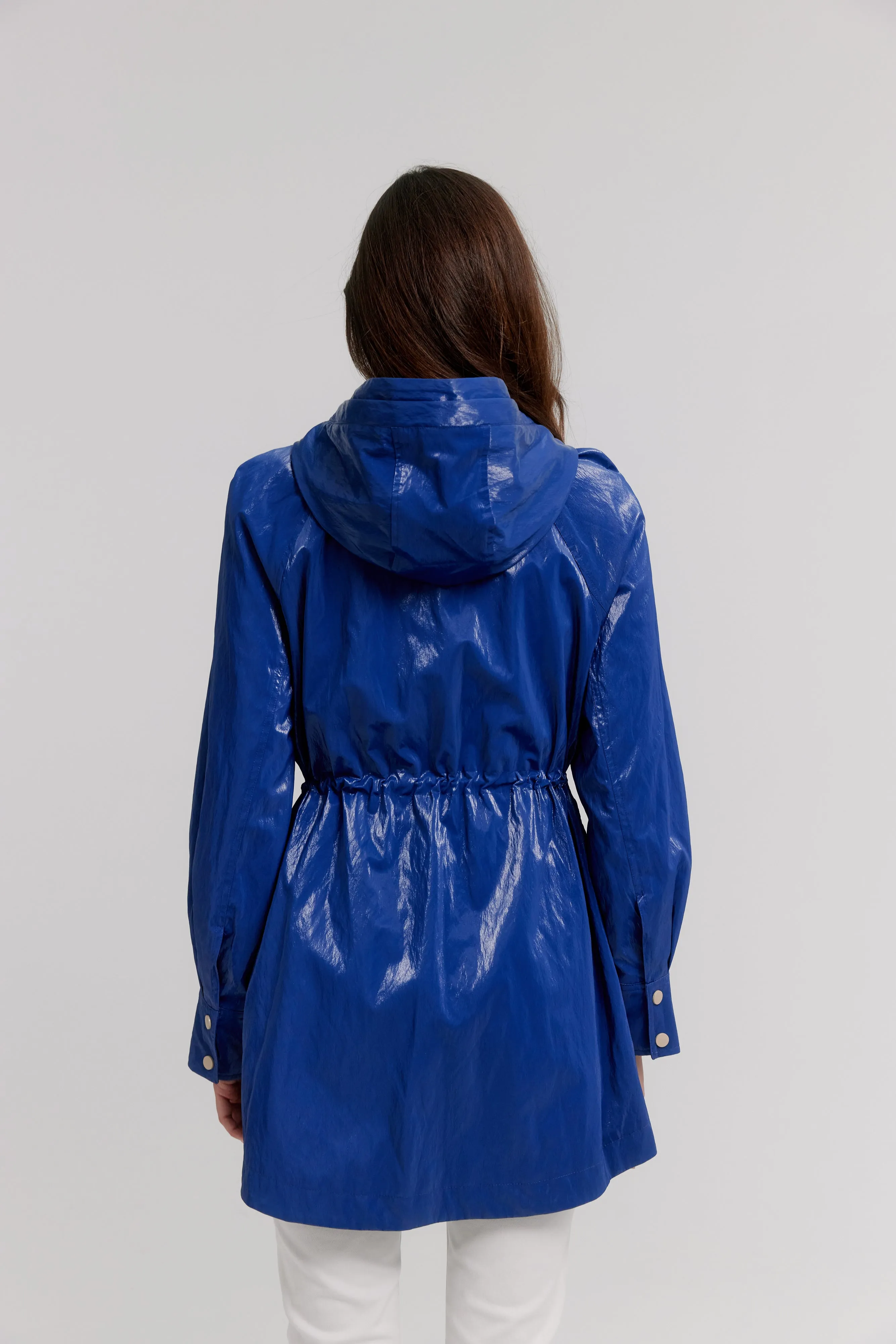 Hooded Anorak Jacket In Soft Luster Sheen W/ Welt Pockets