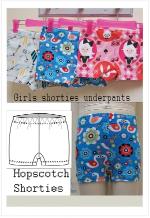 Hopscotch Shorties  girls shortie underpants sizes 2 to 14 years by Felicity Sewing Patterns