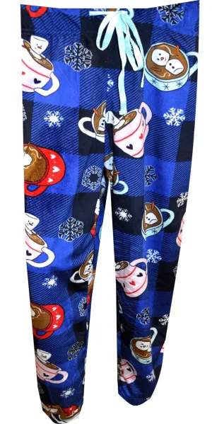 Hot Cocoa with Marsh-mellow Blue Plaid Cuffed Sleep Pants