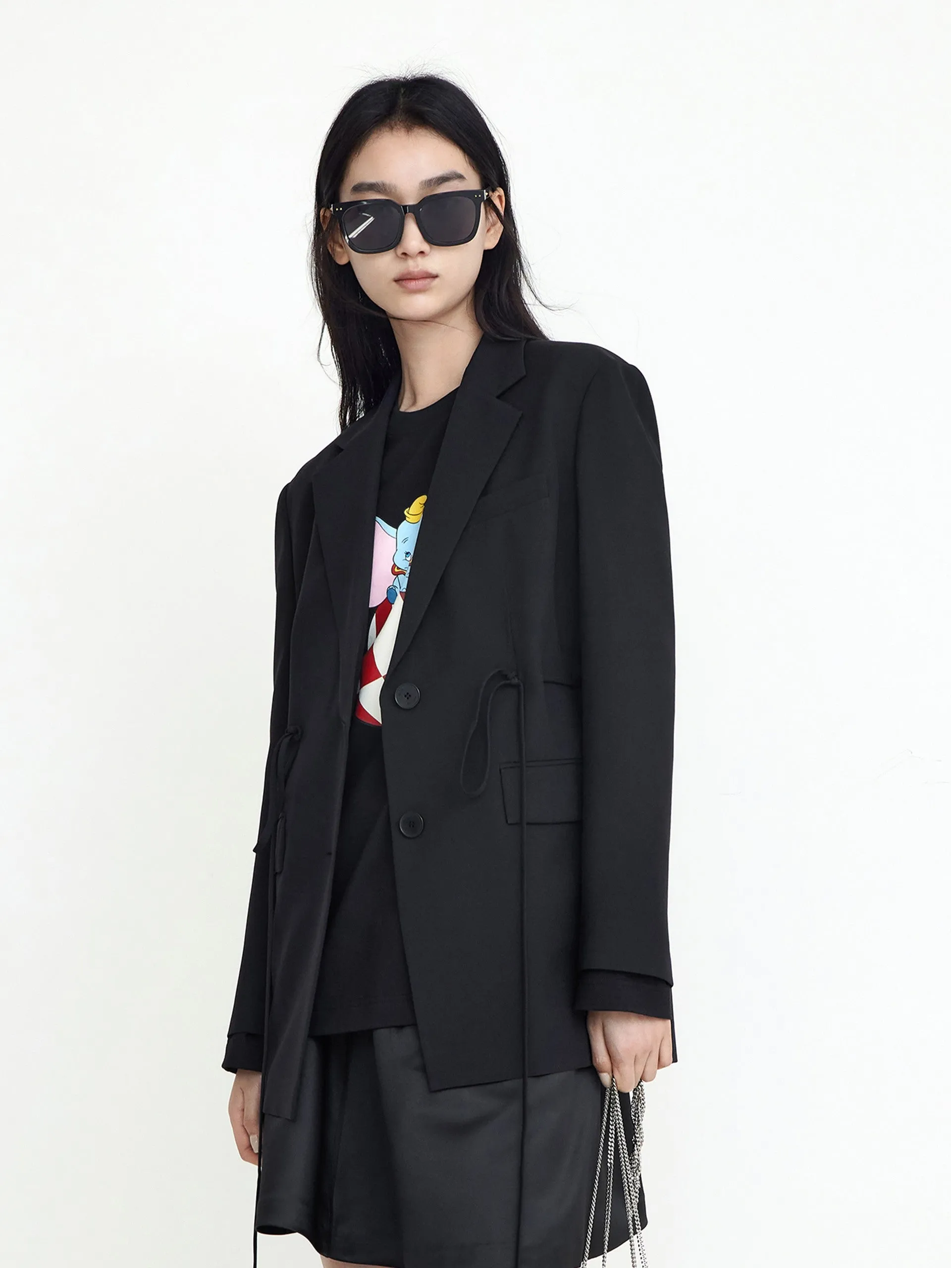 HOT SALE Lapel Straight Blazer with Waist Drawstring