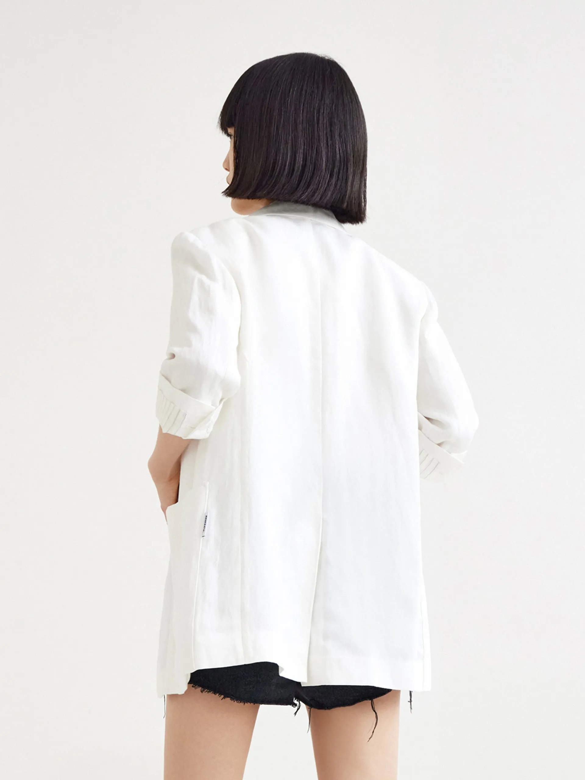 Linen Blend Midi Sleeved Blazer