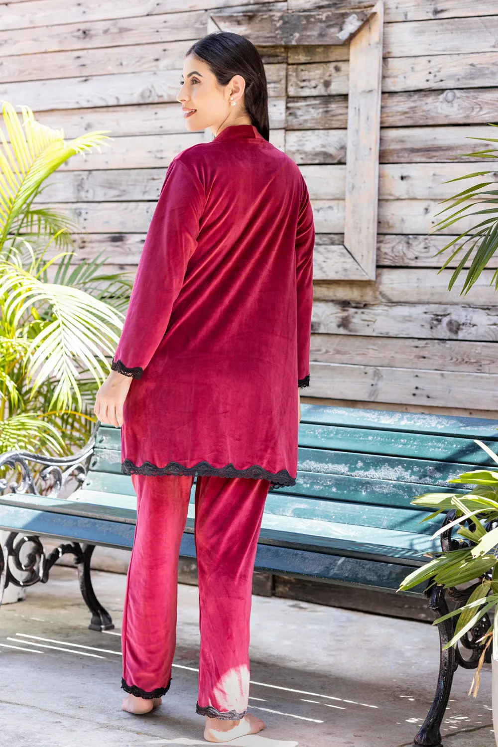 Maroon Velvet Pj set with Robe