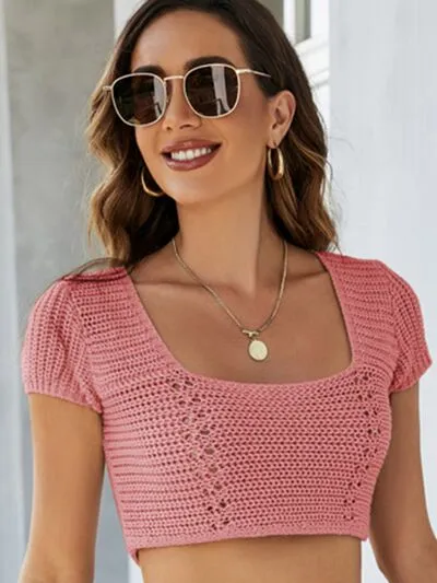 Miami Nights Lace-Up Openwork Crop Crochet Knit Sweater | 8 Colors | Poundton