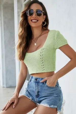 Miami Nights Lace-Up Openwork Crop Crochet Knit Sweater | 8 Colors | Poundton