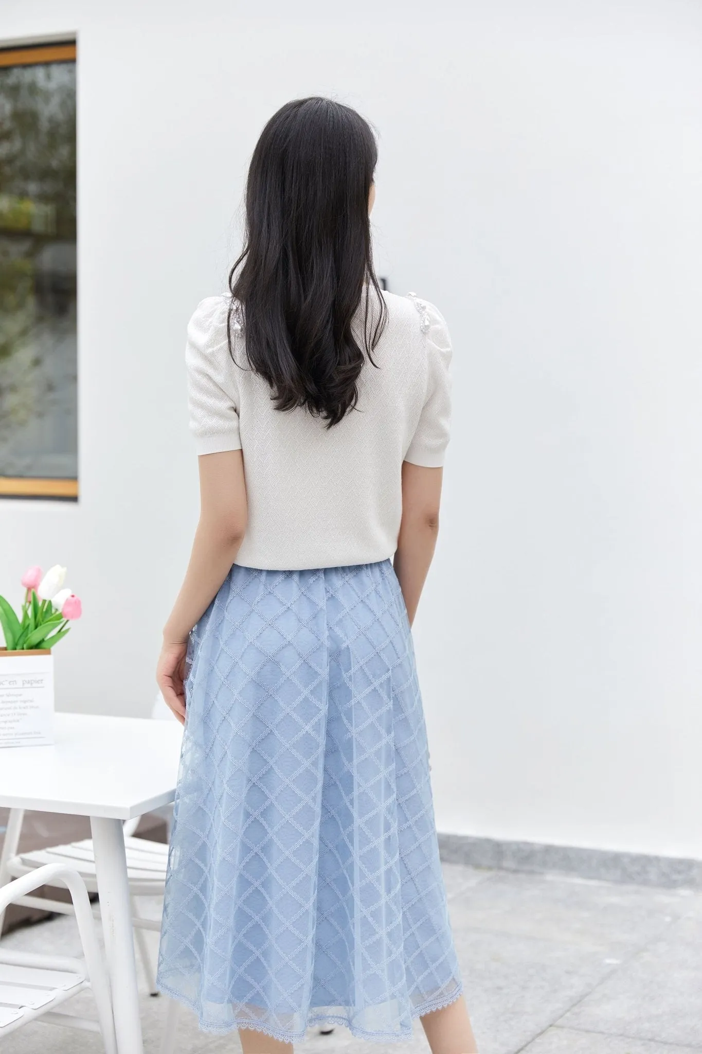 Mist Blue A Shape Mesh Skirt