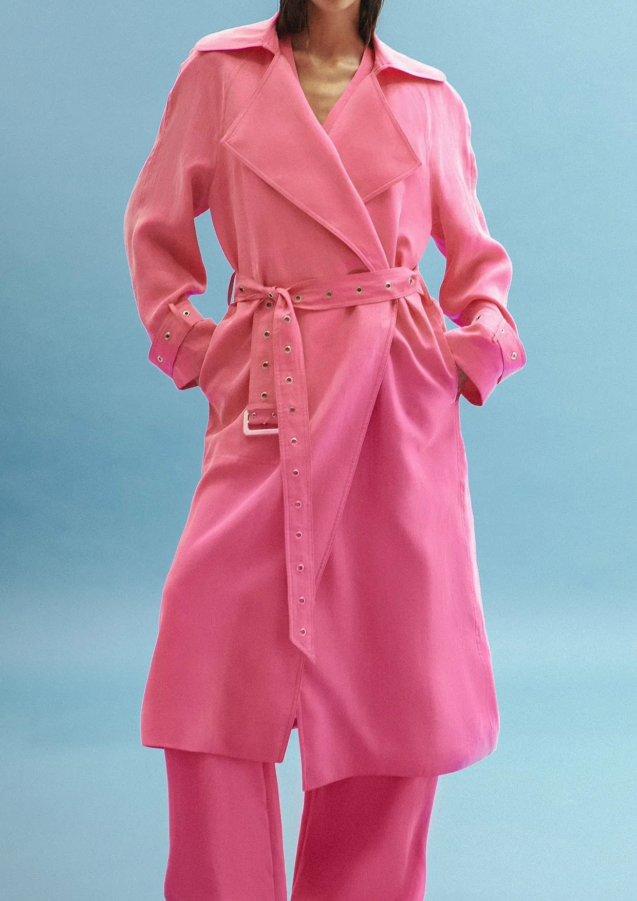 Oversized Belted Cupro Trench Coat