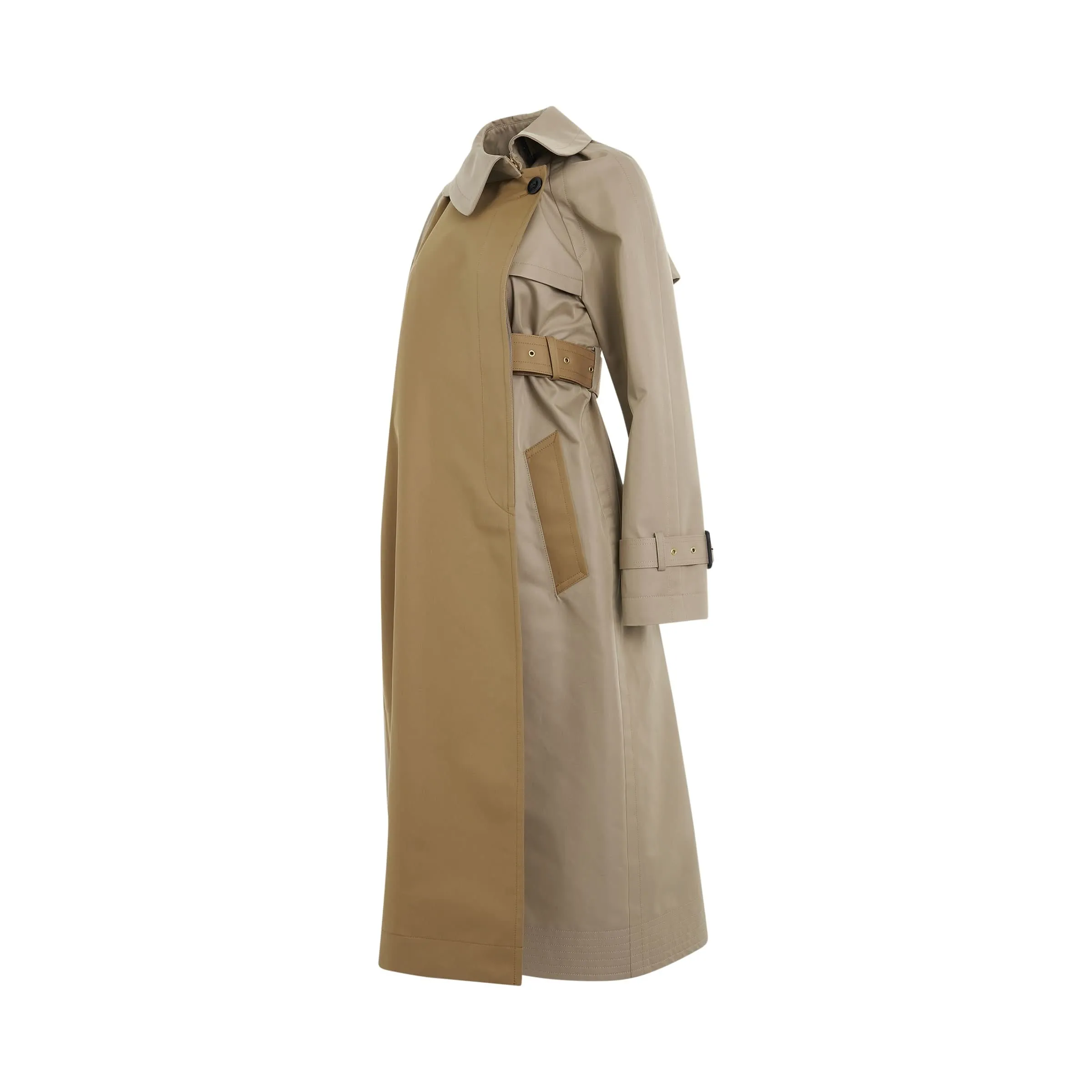 Panelled Cotton Gabardine Coat in Beige