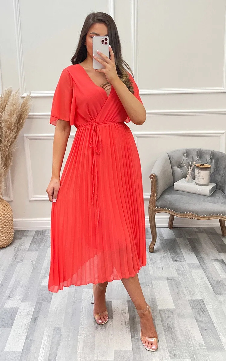 Pleated Wrap Front  Maxi Dress