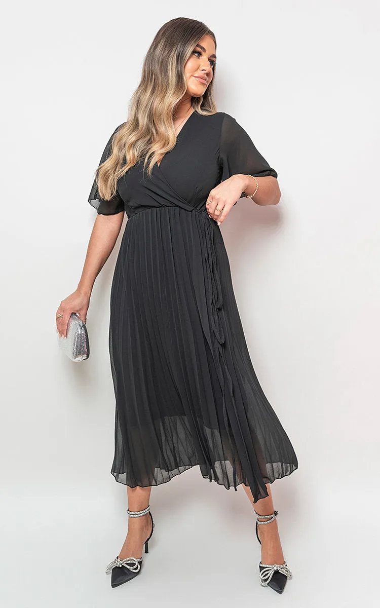 Pleated Wrap Front  Maxi Dress