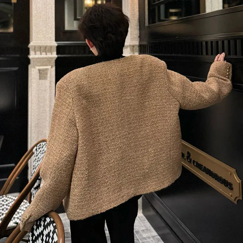 Round Collar Male Jackets Korean Stylish Solid Color Button Baggy Men Short Coats Men's Clothing Spring Trend 9C4683