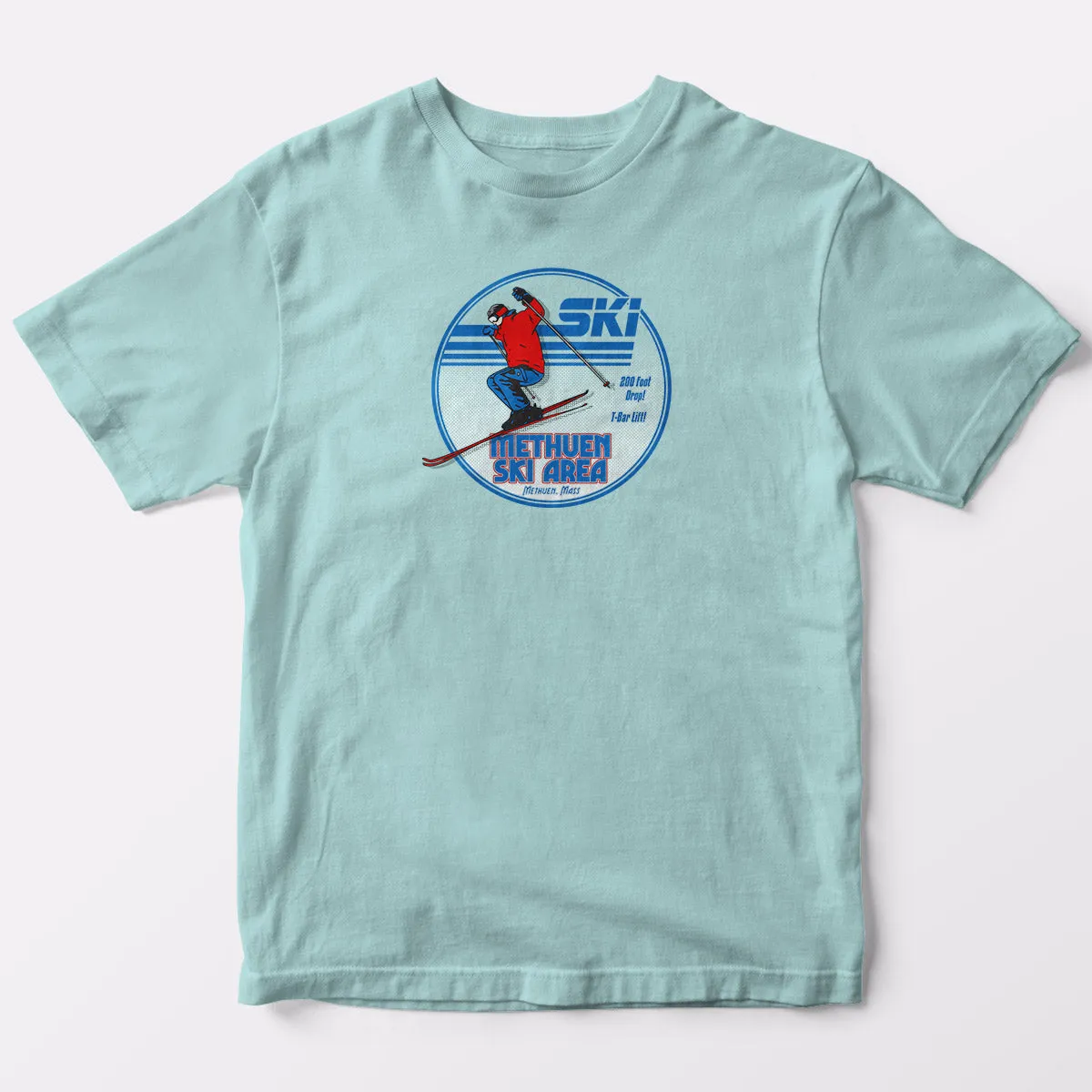 Ski Methuen T-Shirt, Adult Unisex Teal Ice Tshirt, 100% Cotton, S-XXL, Methuen Massachusetts Ski Area, Gone But Not Forgotten, MA Ski Hill