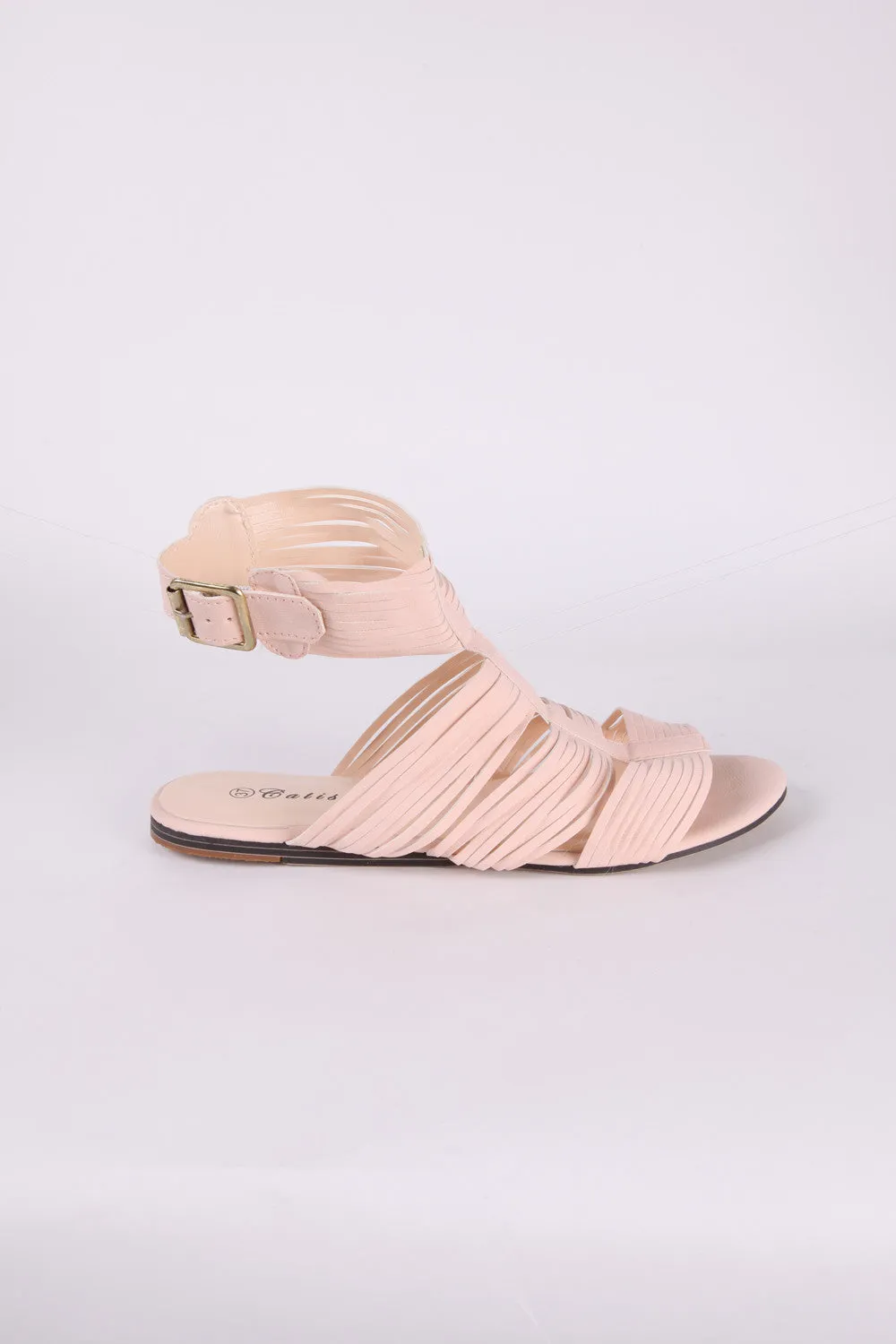 Slashed Style Leather Look Sandal