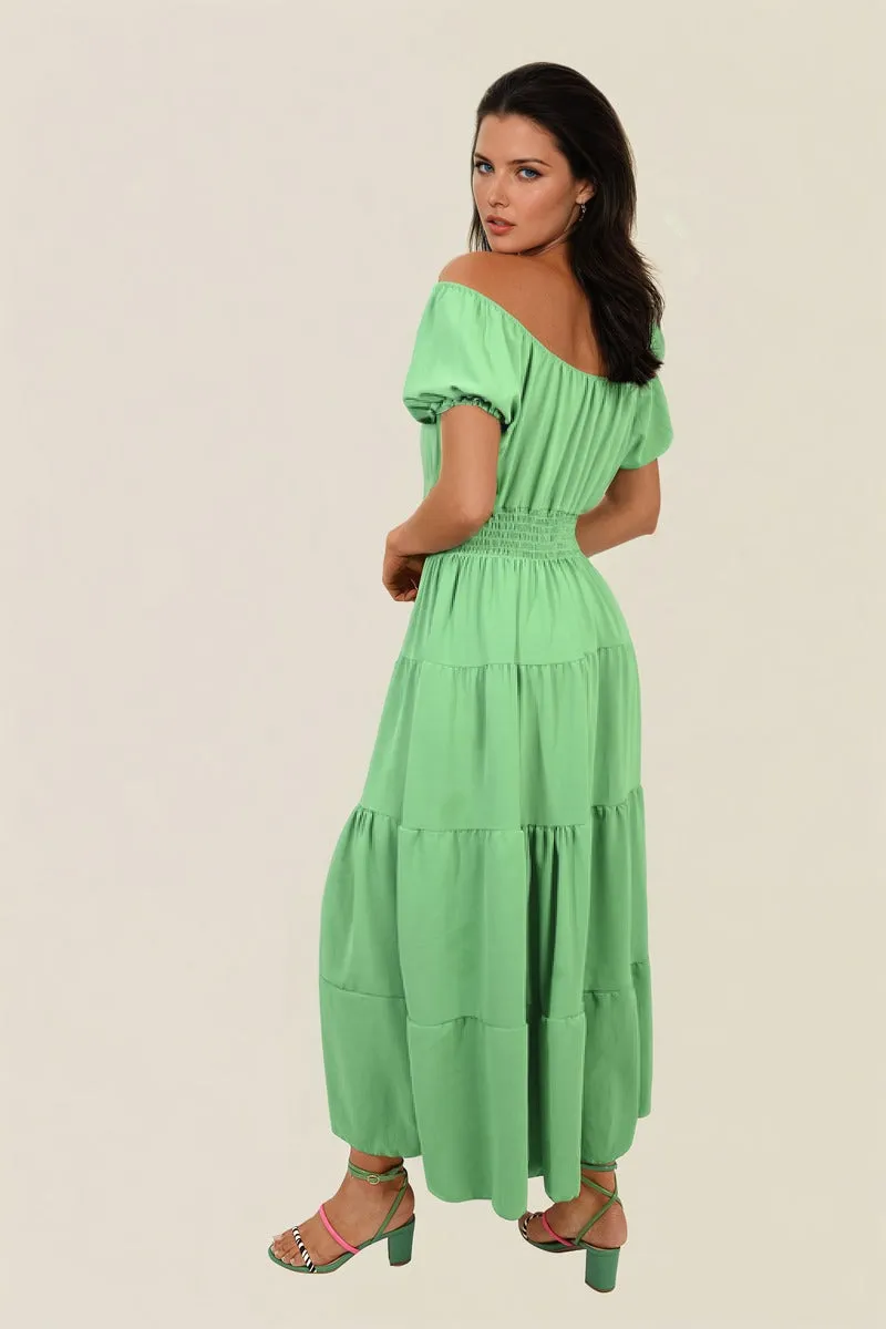 Smocked Waist Tiered Midi Dress