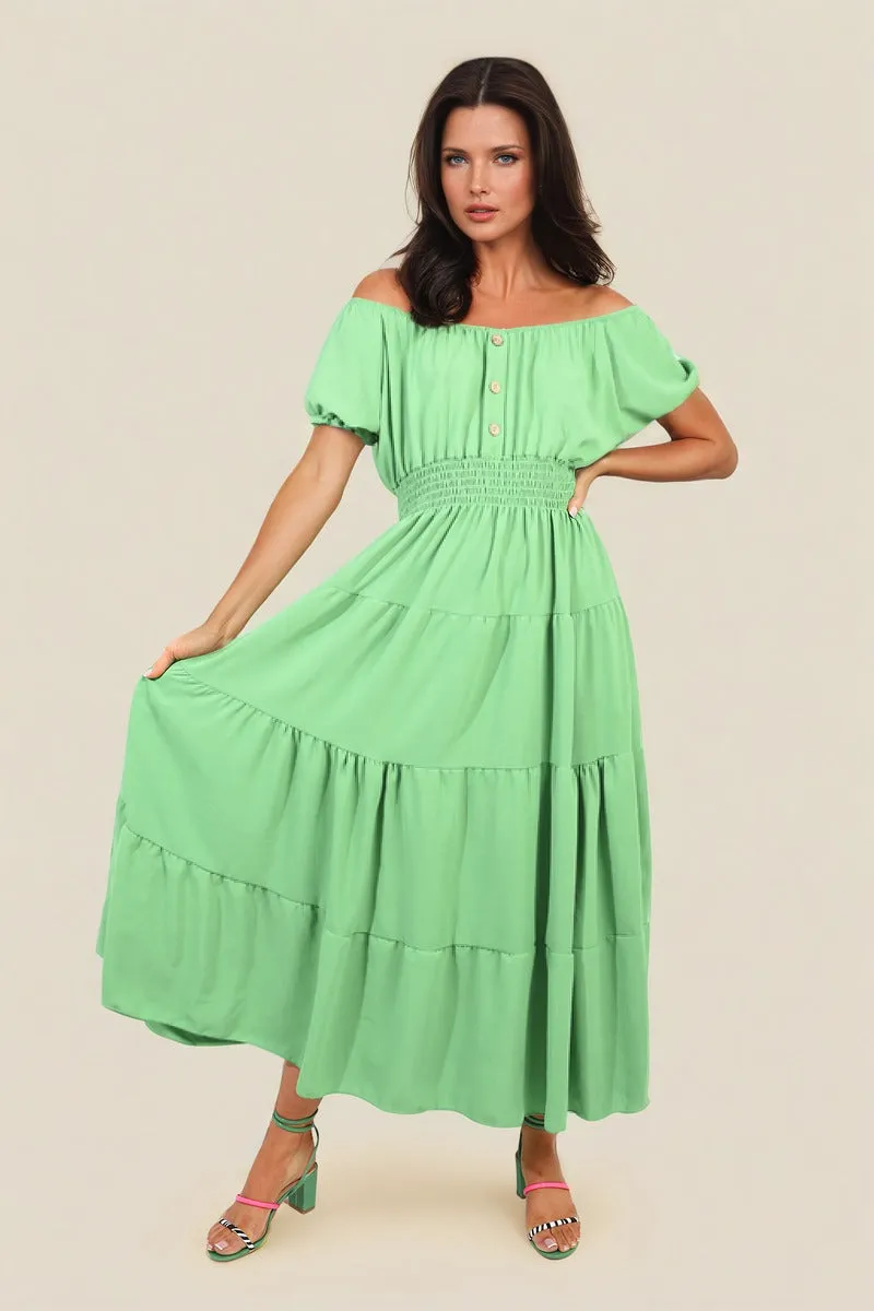 Smocked Waist Tiered Midi Dress