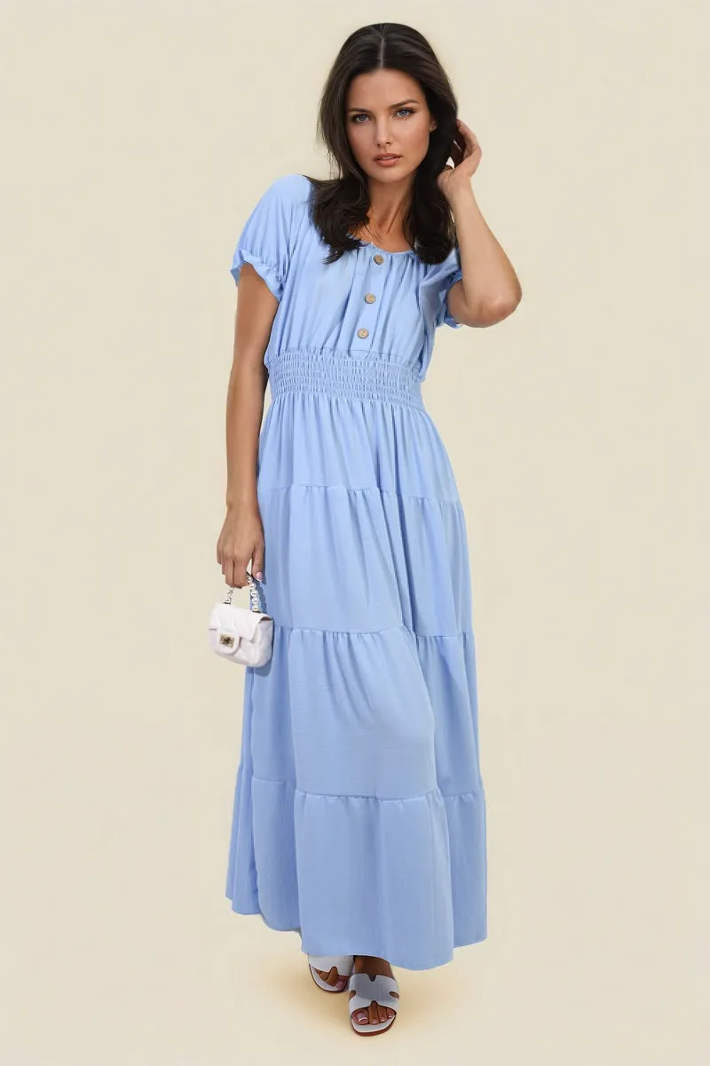 Smocked Waist Tiered Midi Dress