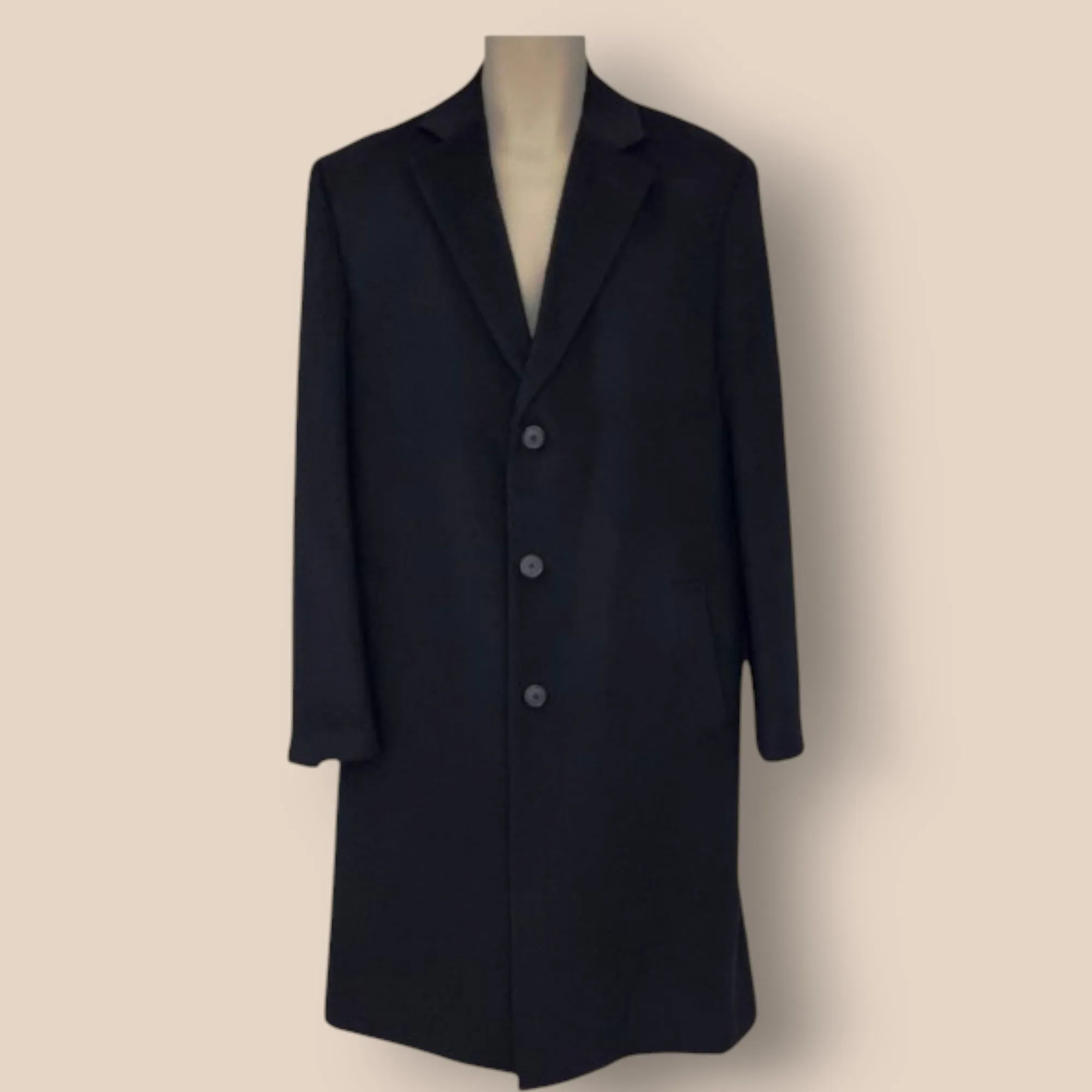 Stafford Men’s Long Black Wool Coat Overcoat Size L 40